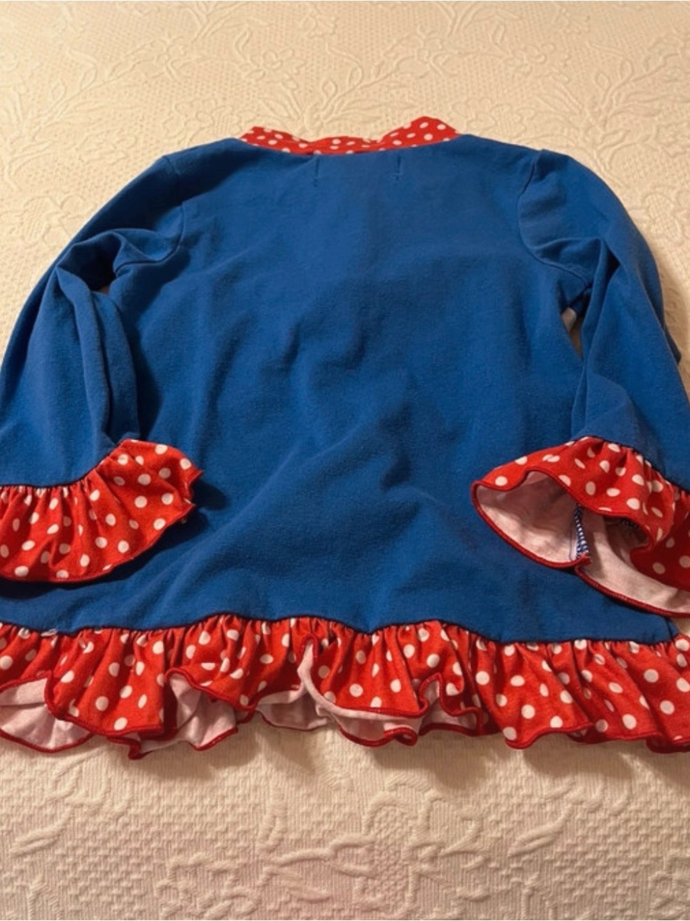 Blue Long-Sleeve Girls Tunic with Red Polka-Dot Trim - Picture 4 of 4